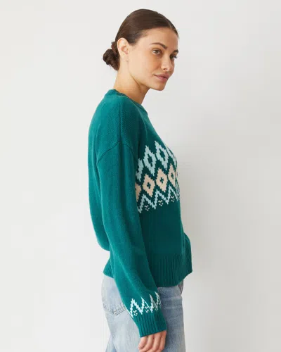 Monrow Wool Fair Isle Crew Neck Sweater In Forest