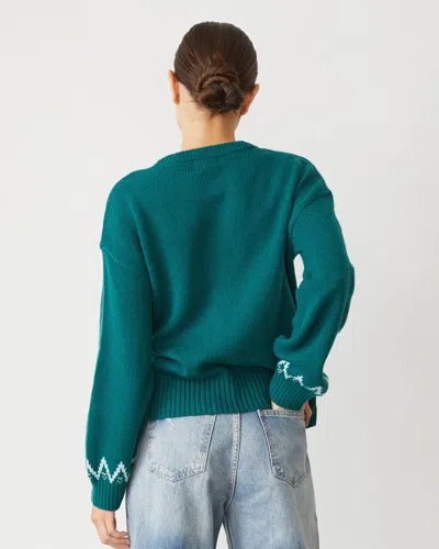 Monrow Wool Fair Isle Crew Neck Sweater In Forest