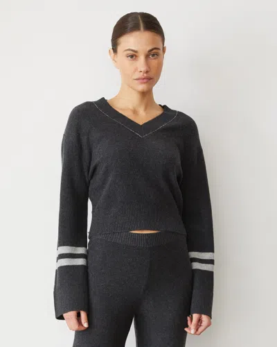 Monrow Plush Stripe Sweater In Faded Black