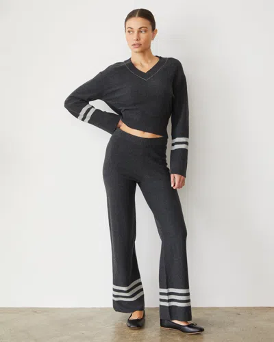 Monrow Plush Stripe Straight Leg Sweat In Faded Black