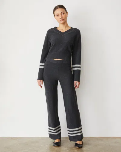 Monrow Plush Stripe Sweater In Faded Black