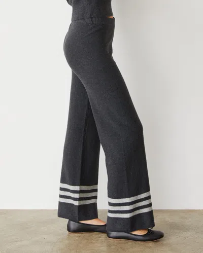 Monrow Plush Stripe Straight Leg Sweat In Faded Black