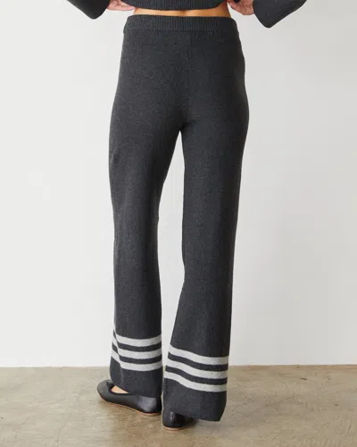 Monrow Plush Stripe Straight Leg Sweat In Faded Black