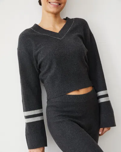Monrow Plush Stripe Sweater In Faded Black