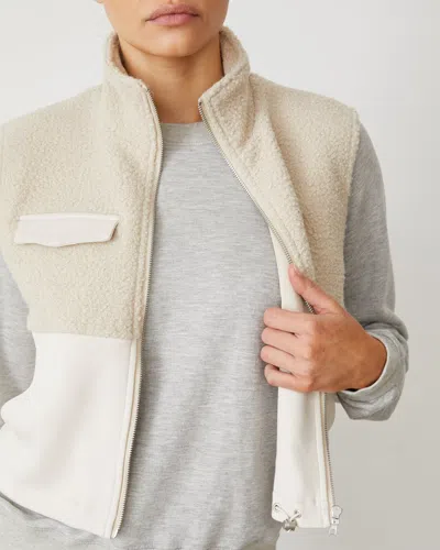 Monrow Sherpa Zip Up Vest In Bone In Bone