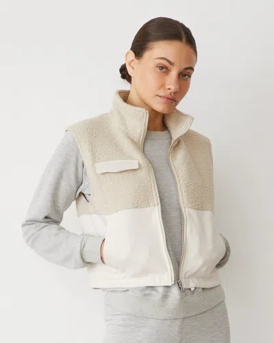 Monrow Sherpa Zip Up Vest In Bone In Bone
