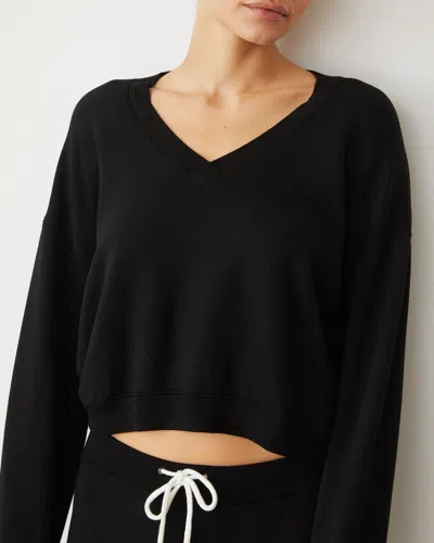 Monrow Softfleece Crop V Neck Sweatshirt In Black