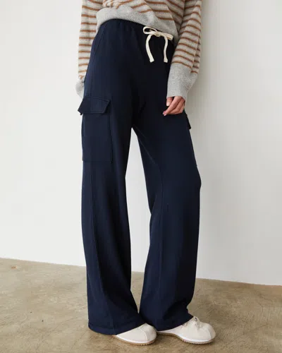 Monrow Softfleece Straight Leg Cargo Sweatpant In Dark Navy In Dark Navy