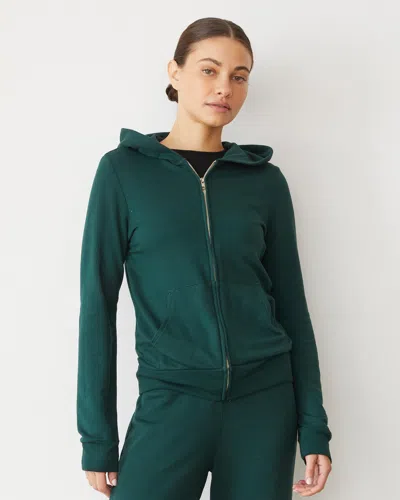 Monrow Softfleece Zip Up Hoody In Evergreen