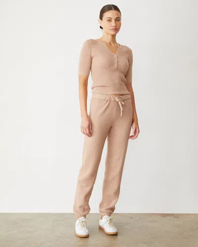 Monrow Softknit Rib Waffle Oversized Sweat In Taupe