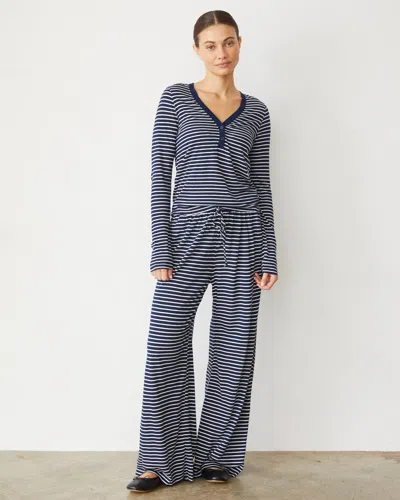 Monrow Stripe Henley In Navy Stripe