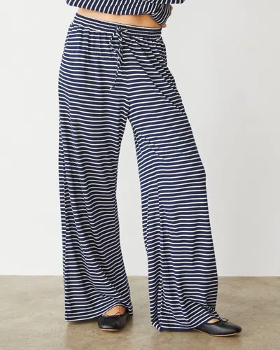 Monrow Stripe Jersey Wide Leg Pant In Navy Stripe