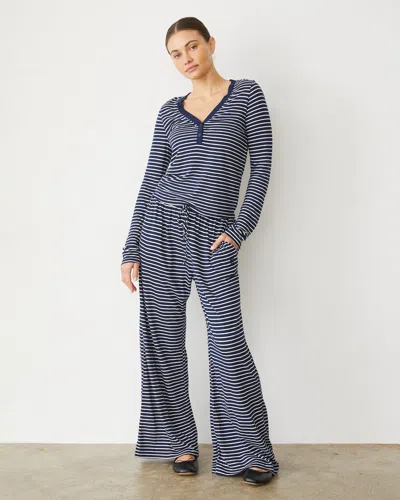 Monrow Stripe Jersey Wide Leg Pant In Navy Stripe
