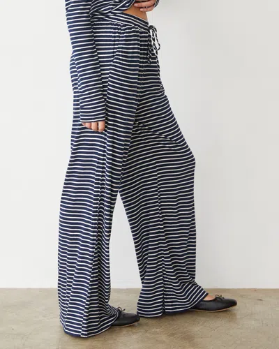 Monrow Stripe Jersey Wide Leg Pant In Navy Stripe