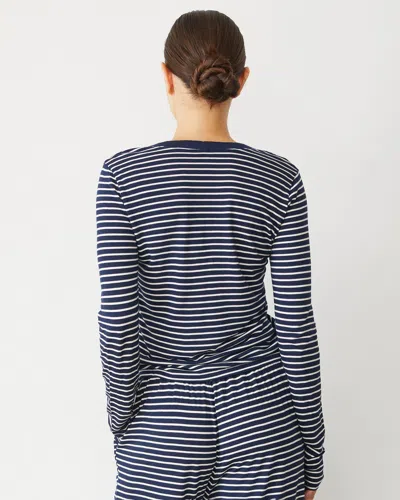 Monrow Stripe Henley In Navy Stripe