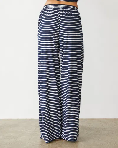 Monrow Stripe Jersey Wide Leg Pant In Navy Stripe