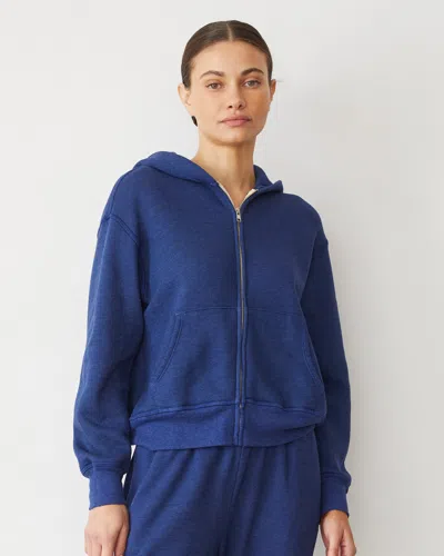 Monrow Teddy Fleece Relaxed Zip Up Hoody In True Navy
