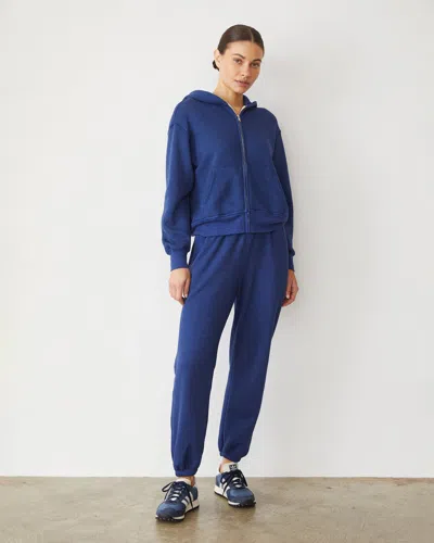 Monrow Teddy Fleece Relaxed Zip Up Hoody In True Navy