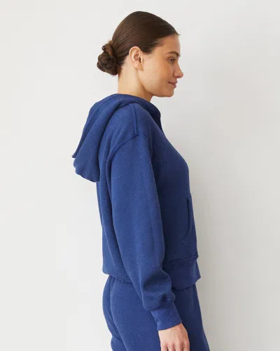 Monrow Teddy Fleece Relaxed Zip Up Hoody In True Navy