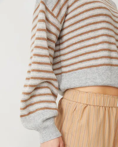 Monrow Wool Cashmere Stripe Sweater In Heather/caramel Stripe