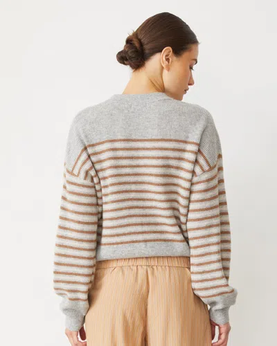 Monrow Wool Cashmere Stripe Sweater In Heather/caramel Stripe