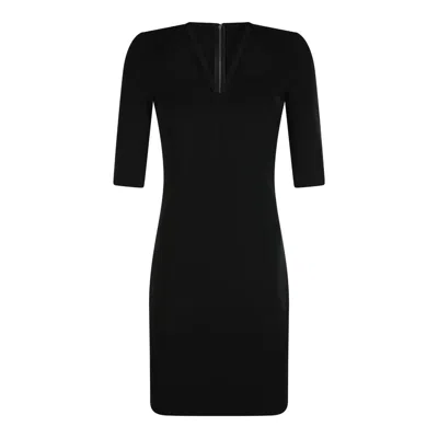 Dolce & Gabbana Black Mini Dress With Short Sleeves And Neckline Detail In Viscose Blend Woman In Black