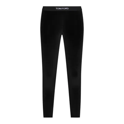 Tom Ford Stretch Lustrous Velour Signature Leggings Trousers Black In Black