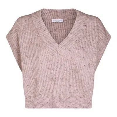 Brunello Cucinelli Ribbed-knit Top In Pink