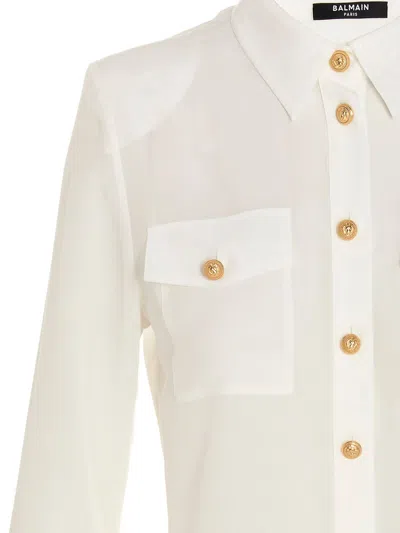 Balmain Button-embellished Silk Crepe De Chine Shirt