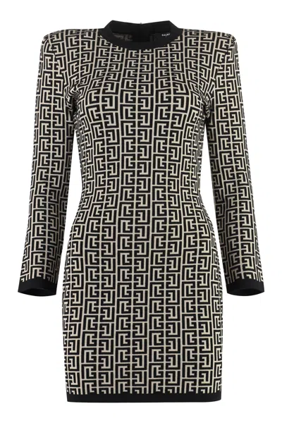 Balmain Monogram Wool-blend Knit Minidress