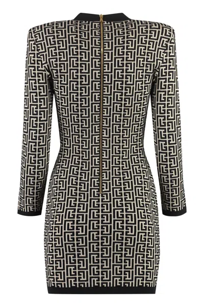 Balmain Monogram Wool-blend Knit Minidress