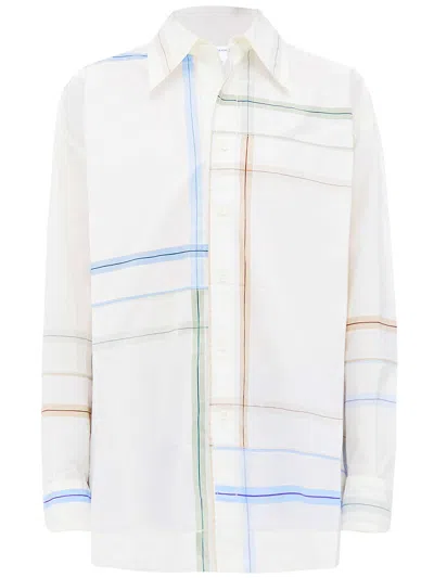 Bottega Veneta Womens White Blue Green Tau Checked Dropped-shoulder Relaxed-fit Cotton Shirt