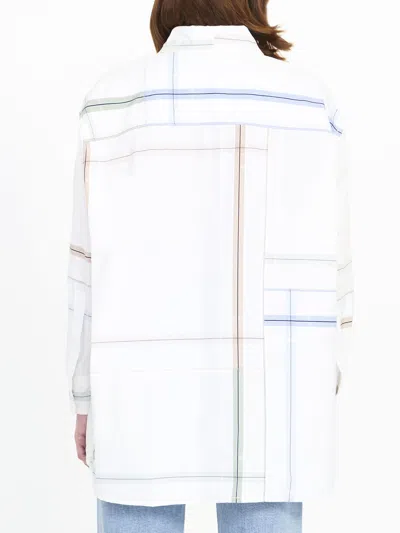Bottega Veneta Womens White Blue Green Tau Checked Dropped-shoulder Relaxed-fit Cotton Shirt