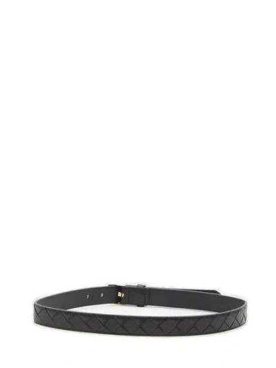 Bottega Veneta Black Belt With All-over Intreccio Motif In Leather Woman