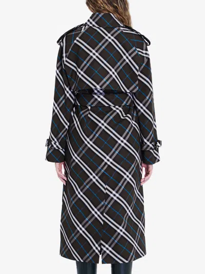 Burberry Green Oversized Double-breasted Trench Coat With Check Motif In Twill Woman In Green