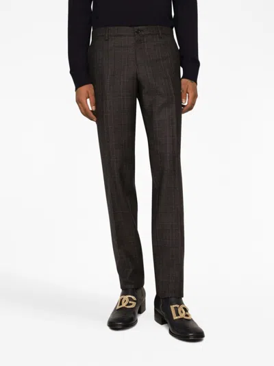 Dolce & Gabbana Tailored Woolen Trousers Check Pattern In Brown