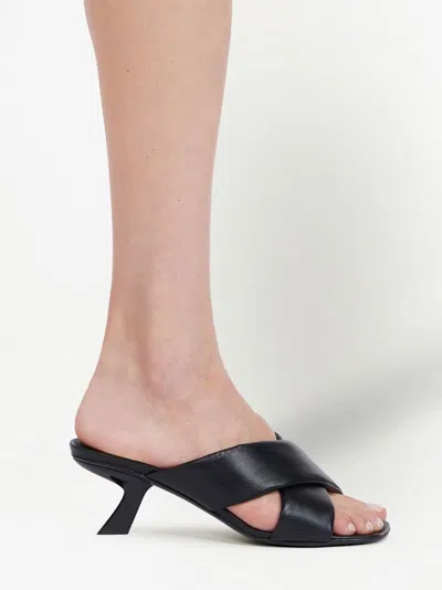 Ferragamo Black Lambskin Crossover Slip-on Heels