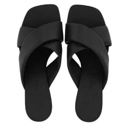 Ferragamo Black Lambskin Crossover Slip-on Heels