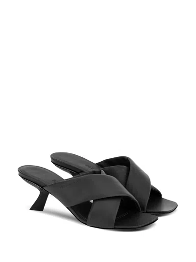 Ferragamo Black Lambskin Crossover Slip-on Heels