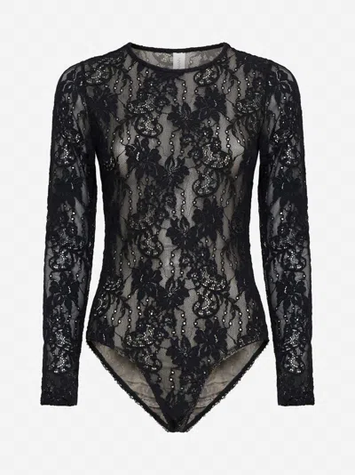 ZIMMERMANN BLACK STRETCH LACE BODYSUIT 