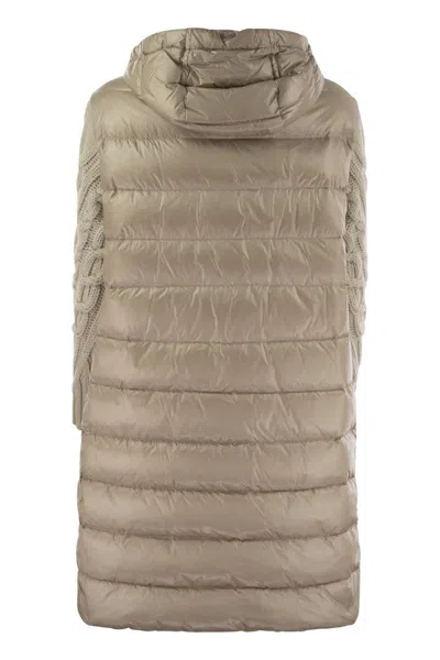 Herno Elegant Long Down Jacket With Wool-textured Sleeves