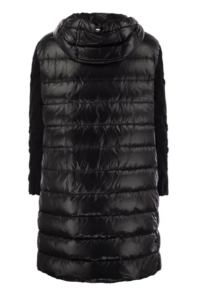 Herno Women Long Down Jacket With Wool Sleeves