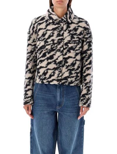 Isabel Marant Étoile Isabel Marant Etoile Womens Black Beige Ferida Cropped Wool-blend Jacket