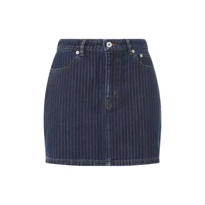 Kenzo Blue Dark Stripped Jacquard Cotton Mini Skirt