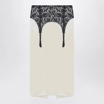 Moschino Ivory Midi Skirt With Illusion Lace Print