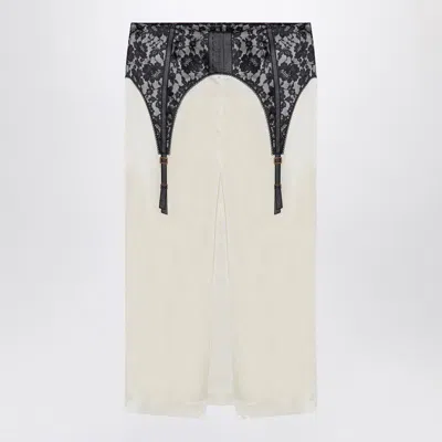 Moschino Ivory Midi Skirt With Illusion Lace Print