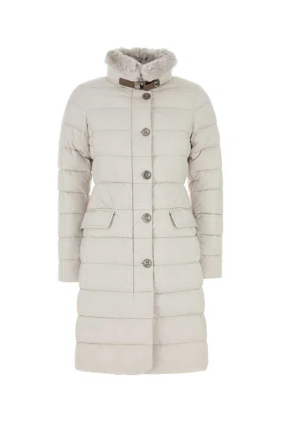 Moorer Vetiver-s3 Quilted Rabbit-fur Collar Jacket In White