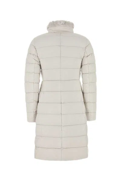 Moorer Vetiver-s3 Quilted Rabbit-fur Collar Jacket In White