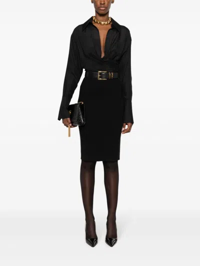 Saint Laurent Woman Midi Skirt Black Size L Wool, Polyamide, Recycled Elastane