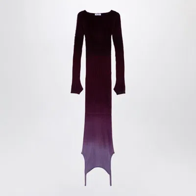 Attico Elegant Ribbed Crew Neck Dress In Purple And Burgundy